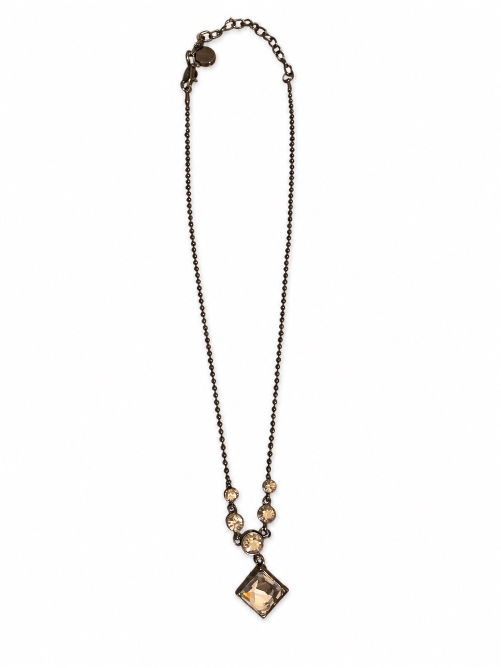 Vintage GIVENCHY Crystal Drop Necklace Gunmetal Tone 18” Signed